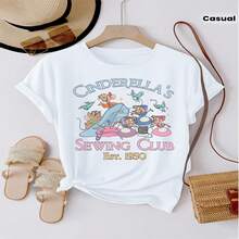 Women's 100% Cotton Short Sleeve Casual T-Shirt With Round Neck And White Line Art Design Of A Classic Villain Character With Text Describing A Journey. Spring/Summer Fashion - 白色 - 查看 2