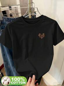 Edición Limitada: Camiseta de Manga Corta con Cuello Redondo y Estampado de Corazones con Diseño de Leopardo, Moderna y Transpirable, para Salidas Diarias, Viajes al Campus, Picnics y Otras Ocasiones 15381 Algodón Ligero - Verde - Ver 7