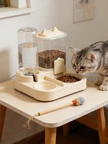 Alimentador y bebedero automático 2 en 1 de gran capacidad para gatos, diseño transparente con separación de seco y húmedo, dispensador de comida y agua para mascotas sin batería, portátil para viajes, ideal para gatos y perros de interior - Talla única - Ver 10