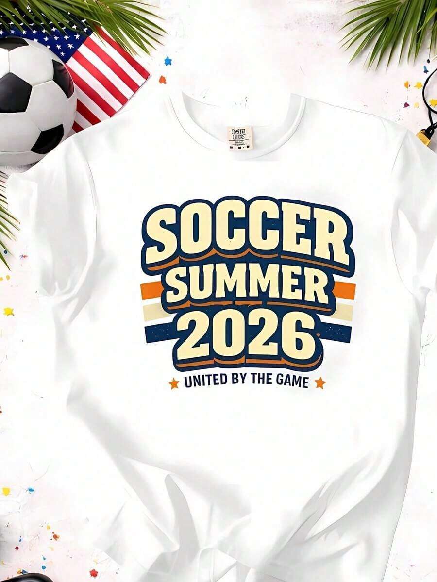 Camiseta de verano de la Copa Mundial de Fútbol de 2026 con la frase 'United by The Game' y un diseño retro a rayas, perfecta para fans casuales y como regalo - Negro - Ver 1