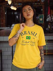 Brazilian National Team Unisex T-Shirt, Passionate Fan Style, Aesthetic Casual, Brazil, Greatest Champion Football Club - 黃色 - 查看 2