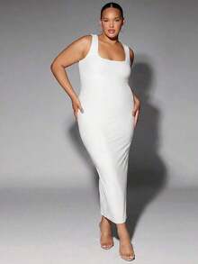 Vestido de tirantes de cuello redondo liso - Blanco - Ver 6