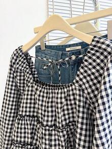 Blusa con volantes en el bajo, nueva llegada de otoño para mujer - Blanco y Negro - Ver 8