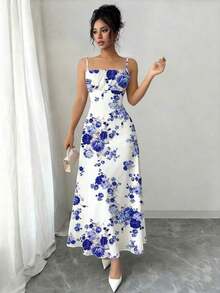 Vestido floral elegante, verano - Azul - Ver 1