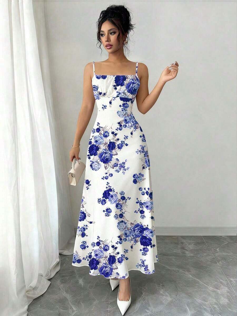 Vestido floral elegante, verano - Azul - Ver 1