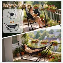 Hängematte und Hängesessel mit klappbarem Gestell, tragbares Hängemattengestell-Set für den Outdoor/Indoor Garten Terrasse Camping Deck - Schwarz - Übersicht 2