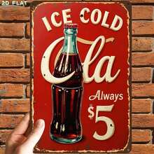 2 pezzi, 1 pezzo, Stampa artistica vintage vintage su cartello in metallo con scritta "Ice Cold Cola", con fori preforati, adatto per decorazione interna, giardino, esterno e bagno - 1 - Visualizzare 7