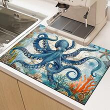 1pc Octopus Pattern Printed Absorbent Dish Drying Mat, Espresso Machine Countertop Absorbent Mat, Sink Drain Mat, Soft Faucet Absorbent Mat, Sink Cup Mat, Home & Kitchen, Bathroom Accessories - Multicolor - View 10