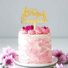 3 buah/1 buah Hiasan Kue Akrilik Emas Spanyol "Feliz Cumpleaños", Untuk Dekorasi Kue dan Makanan Penutup Pesta Ulang Tahun - beraneka warna - View 5