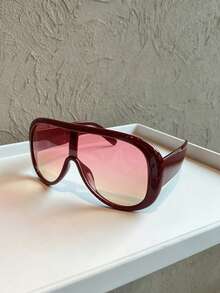 Retro 2000s Style Unisex Large Frame Single Lens Sunglasses, Suitable For Women With Round Faces, Essential For Summer Vacation And Parties, UV Protection - Multicolor - View 3