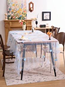 1 chiếc khăn trải bàn ren jacquard thêu hoa màu xanh dương, chất liệu hơi trong suốt, phong cách đồng quê Mỹ cổ điển, thích hợp cho các dịp lễ, họp mặt, đám cưới, sinh nhật, trang trí nhà cửa, mọi mùa. - Màu xanh lam - Xem 9