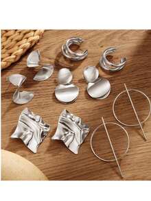 10 Stück/Set Damen Gold Geometrische Ohrringe Set, verschiedene Stile werden zufällig versendet - Silber - Übersicht 28