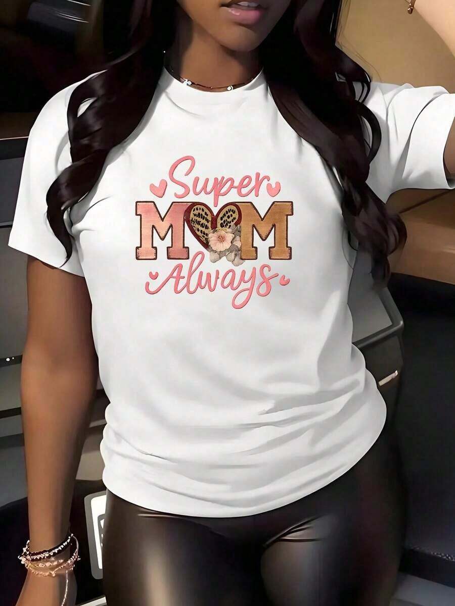 Women's Short Sleeve T-Shirt With "Blessed Mom" Print - Round Neck Short Sleeve Top Suitable For Spring And Summer Wardrobe - Elegant, Lightweight, Breathable Casual Blouse - 白色 - 查看 1