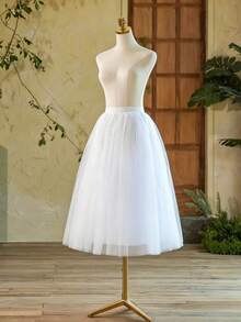 1pc Women's Mid-Length White Multi-Layer Tulle Skirt, Bridal Petticoat, Suitable For Cosplay, Prom, Evening Dress, Other Occasions. Vintage Minimalist Fashion Long Dress - Black - View 2