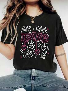 Camiseta Estampada Con Cuello Redondo - Camiseta Estampada Gráfica De Modara Mujer - Camiseta Informal De Manga Corta Con Cuello Redondo - Ligera Y Transpirable Para Guardarropa De Primera Y_27 Round Neck Printed Short Sleeve Casual Everyday T-Shirt, They Are Excellent Gifts For Friends And Family,100% Cotton T-Shirts Feature, A Youthful And Fashionable Design blusas para mujer camisa - Negro - Ver 6