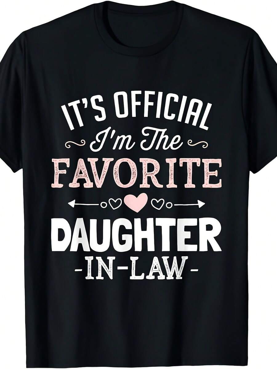 Camiseta oficialmente certificada "Soy tu esposa favorita" - Base negra con letras blancas y rosas, regalo familiar a juego, ropa para Navidad y Halloween, camiseta cómoda de cuello redondo, camiseta con diseño divertido para hijas, idea de regalo perfecta para cumpleaños y días festivos. - Negro - Ver 1