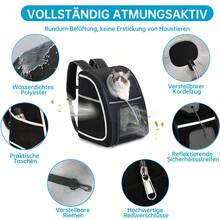 Katzenrucksack Tiertransporttasche Hunderucksack Tragbare und Faltbare Atmungsaktive und Leichte Haustier Reiserucksack  bis 8kg Geeignet für Katzen und Hunde und Andere Kleine Haustiere - Schwarz - Übersicht 5