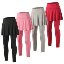 Falda pantalón larga de 1 pieza para mujer, color liso, plisada, para yoga, deportiva y casual, versátil y cómoda - 1PCS-BK-ckqun-ho - Ver 4