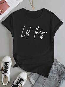 Camiseta Casual Esencial con Estampado de Letras, Cuello Redondo y Manga Corta-2847, Algodón Suave para Uso Diario en Verano - Blanco - Ver 10
