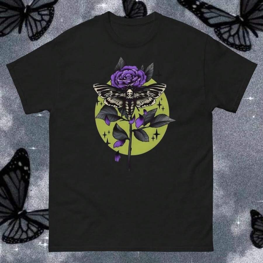 Camiseta con estampado de rosas, estilo gótico, estilo decadente, estilo gótico, Y2K, camiseta unisex de color oscuro, Tumblr camisas de mujer sudaderas para mujer sueter blusa casual mujer verano vestidos de graduación - Negro - Ver 1