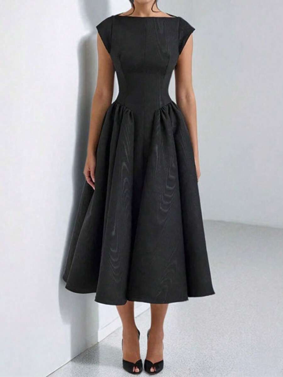 Vestido largo liso sin mangas espalda al descubierto elegante y sensual primavera 2026 - Negro - Ver 1