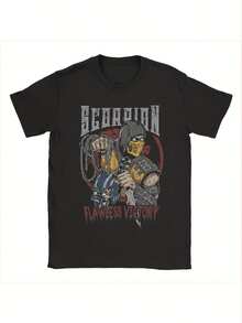 Camiseta de manga corta y cuello redondo para hombre, transpirable, con estampado de "Escorpión Mortal", estilo casual para todas las estaciones, diseño estampado de corte regular, adecuada para gamers, estilo casual de verano, camiseta para mujer, local. - Negro - Ver 1