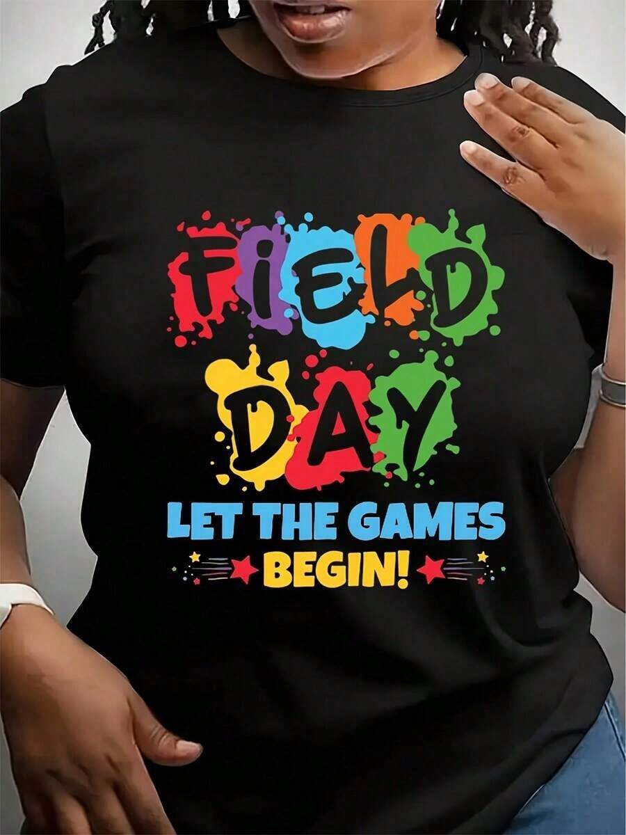 Camiseta "Que Comiencen los Juegos" para el Día del Campo, Camisetas para el Día del Campo en las escuelas, Vacaciones de Día del Campo, Camiseta para el Día de Juegos Escolares, Ambiente de Día del Campo, Regalos para el Día del Campo - Negro - Ver 1