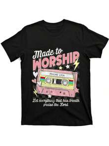 Camiseta de Mujer Estilo Urbano con Estampado Trasero, Algodón Cómodo, Cuello Redondo, Pantalones Cortos, Camisetas de Hombre del Mismo Estilo y Manga Corta - Negro - Ver 1