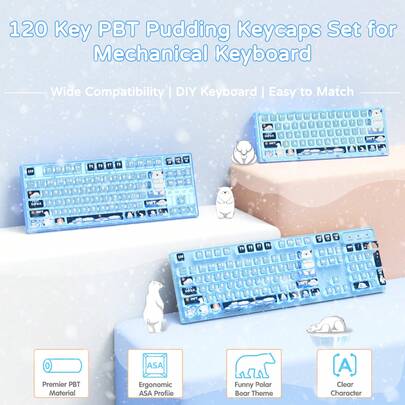 ATTACK SHARK 120键PBT双色注塑全键帽套装，ASA高度，ANSI美式布局，适用于61/68/87/98/104/108键机械键盘，兼容Cherry、Gateron、Otemu、Kailh MX轴体