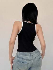 Body ajustado y sexy con ribete de color contrastante para mujer - Negro - Ver 2