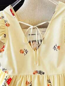 Blusa de mujer de talla grande con estampado floral de gasa, estilo casual de frente abierto tipo resort, versátil para primavera, verano y otoño - Amarillo claro - Ver 6