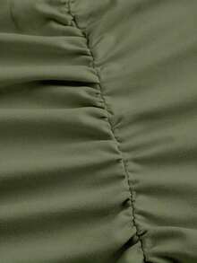 Vestido maxi de cola de pez con hombro asimétrico arrugado de unicolor sin mangas - Verde militar - Ver 4