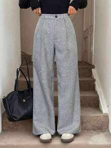 Pantalones plegados elegantes con bolsillos para mujeres maestras, pantalones grises de otoño/invierno de cintura alta, pantalones anchos, pantalones sueltos, pantalones oversized, pantalones grises para mujeres de negocios y profesionales, p - Gris 2 - Ver 10