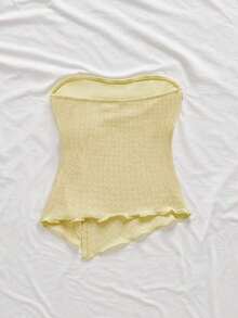 Top de tubo plisada de estilo elegante, romántico y elegante para uso diario, de color amarillo, adecuada para fiestas, vacaciones en la playa, vuelta al colegio, citas románticas, temporada de bodas, cumpleaños, Pascua, primavera/verano - Amarillo - Ver 2