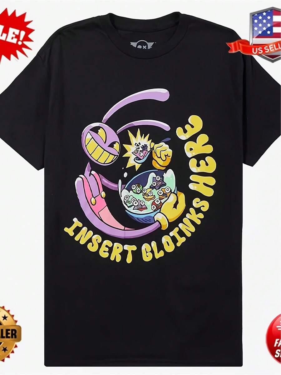 Jax & Gloinks Oversized T-Shirt By A-MazingD-IgitalCircus - Harajuku Designer Casual T-Shirt With Jax & Gloinks Print, Crew Neck, Regular Fit, Machine Washable, Suitable For Year-Round Wear, Theme Events, And Everyday Outfits - 黑色 - 查看 1
