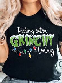 Christmas T-Shirt With A Printed, Colorful Design, Ideal For This Season And Everyday Use, Eye-Catching, Modern, Loose Fit, Round Neck, Short Sleeves, Ideal For The Whole Family - 黑色 - 查看 6