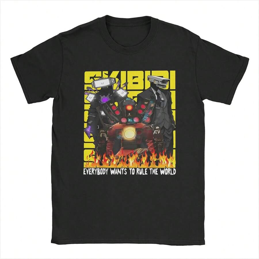 Camiseta M1en's S1kibidi Toilet Tiviman de algodón puro, increíble, corta, cuello redondo, tallas grandes, 220 g, algodón grueso unisex, suave y transpirable con excelente elasticidad, agradable para la piel y cómoda para usar todo el día. Diseño clásico y casual fácil de combinar, ideal para salidas diarias, ropa urbana, deportes, citas y reuniones informales durante todo el año. - Negro - Ver 1