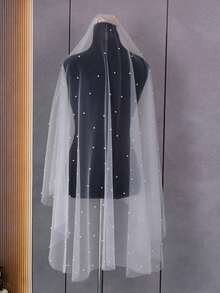 Beaded Wedding Veil 2 Tier Bridal Veils With Comb Wedding Cover Front And Back Soft Tulle Veil - Multicolor - View 4