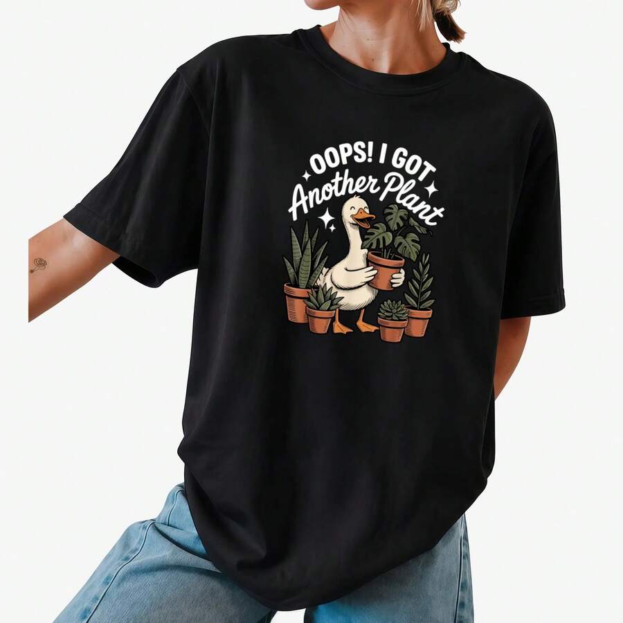 ¡Ups, me quedé sin camisetas con estampado de plantas! - Negro - Ver 1