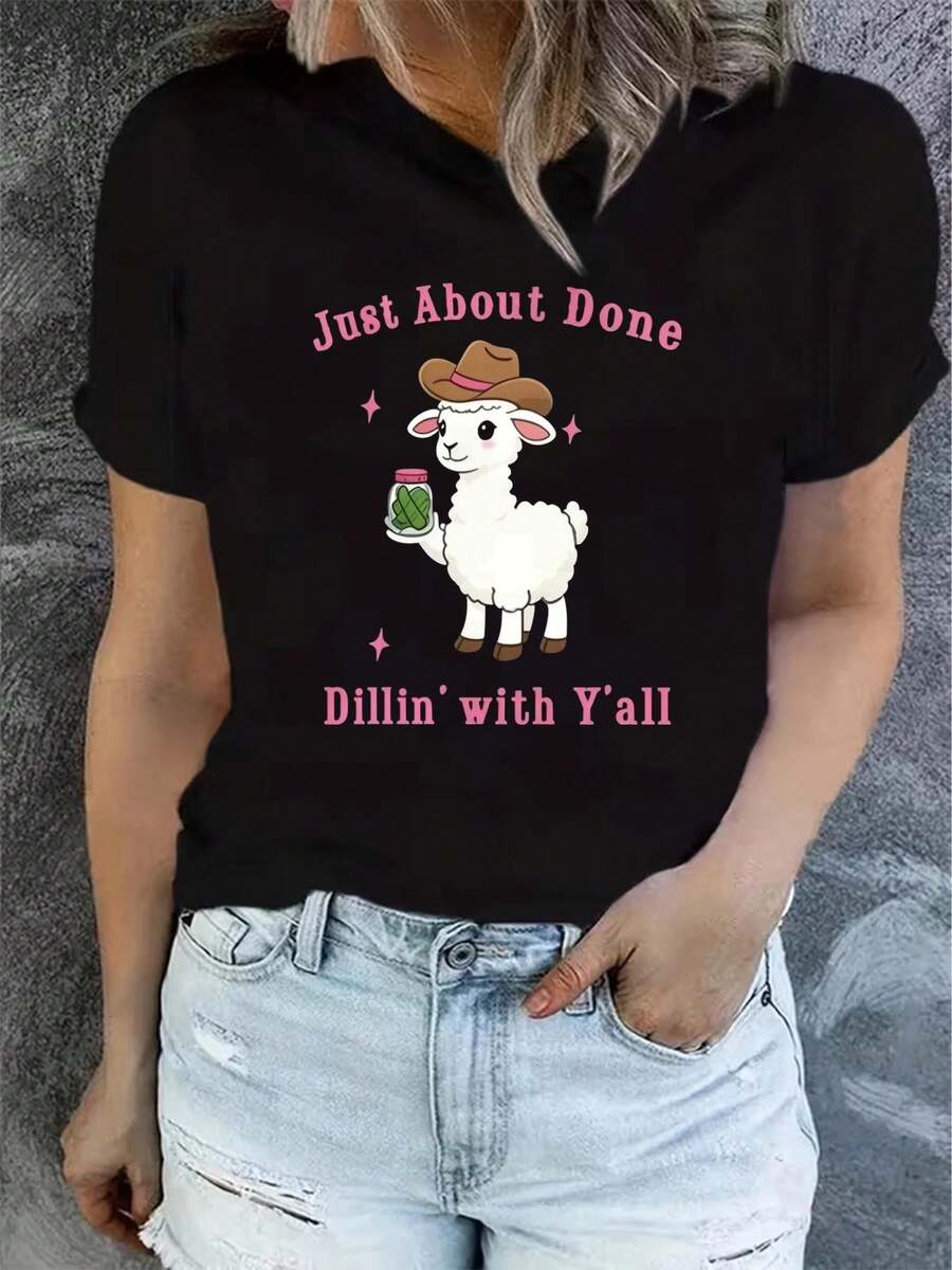 Camiseta de Verano para Mujer de Talla Grande, 100% Algodón Estampado, Cómoda, a la Moda y Casual, Lavable a Máquina. FQGI - Negro_09 - Ver 1