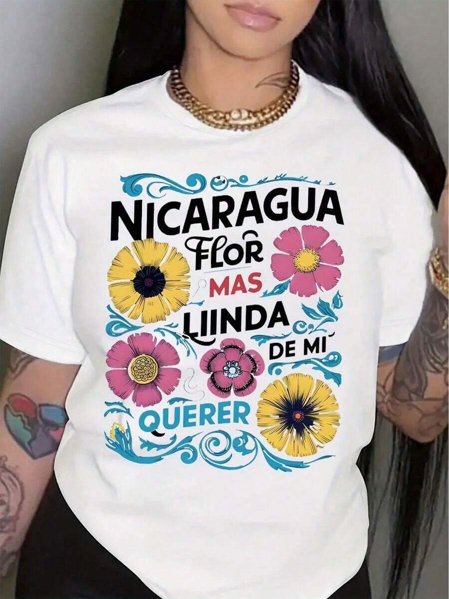 Women Floral Print Casual T-Shirt – Vibrant Flor Mas Linda Design Short Sleeve Crew Neck Lightweight Breathable Perfect For Spring Summer Outfits Holiday Gifts Cultural Gift Item Vibrant Casual Tee Lightweight Shirt Blusas Para Mujer Camisa - Blanco - Ver 1