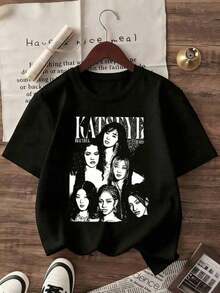 Danna Katseye Women's Printed T-Shirt, Vintage Grunge Design, Short Sleeve, Ideal For K-Pop Fans And Urban Outfits - 黑色 - 查看 2