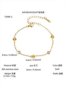 TONSI 1 set/pièce Ensemble de bijoux vintage minimaliste à la mode style Y2K, plaqué or 18 carats en acier inoxydable avec fleur de trèfle incrusté. Bracelet, collier, boucles d'oreilles. Convient pour le trajet quotidien, les sorties, les vacances d'été pour les femmes. - Doré - Voir 19