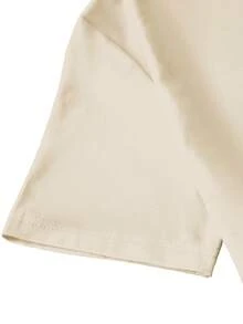 Talla Grande - Talla Grande - Blusa Casual de Manga Corta con Cuello Redondo y Estampado de Flores en Blanco y Negro para Mujer de Talla Grande - Albaricoque - Ver 3