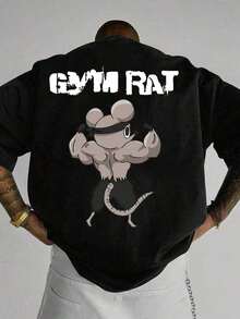 Camiseta "Ratón Musculoso" | Camiseta cómoda de verano para hombre, 100 % algodón - Negro - Ver 1