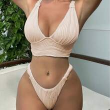 Nuevo y sexy traje de baño de dos piezas con tiras cruzadas - Negro - Ver 5
