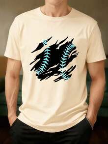 Camia Negra con Estampado de Béisbol en Azul Cian - Diseño de Costuras de Pelota de Béisbol con Efecto Rasgado - Ideal para Deportes, Actividades al Aire Libre y Estilo Casual Ideal para regalar. Camisetas para mujer, camisetas para hombre, camisas > Elegantes. Estilo bohemio. Blusas suaves, transpirables y cómodas para mujer, ideales para primavera, verano y otoño, perfectas para vacaciones, viajes y uso diario, y para ver partidos. - Albaricoque - Ver 7