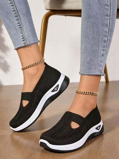 Zapatillas Deportivas Casuales Mujer Slip On Malla Transpirable Suela Antideslizante Negras Ligeras Uso Diario Cómodas