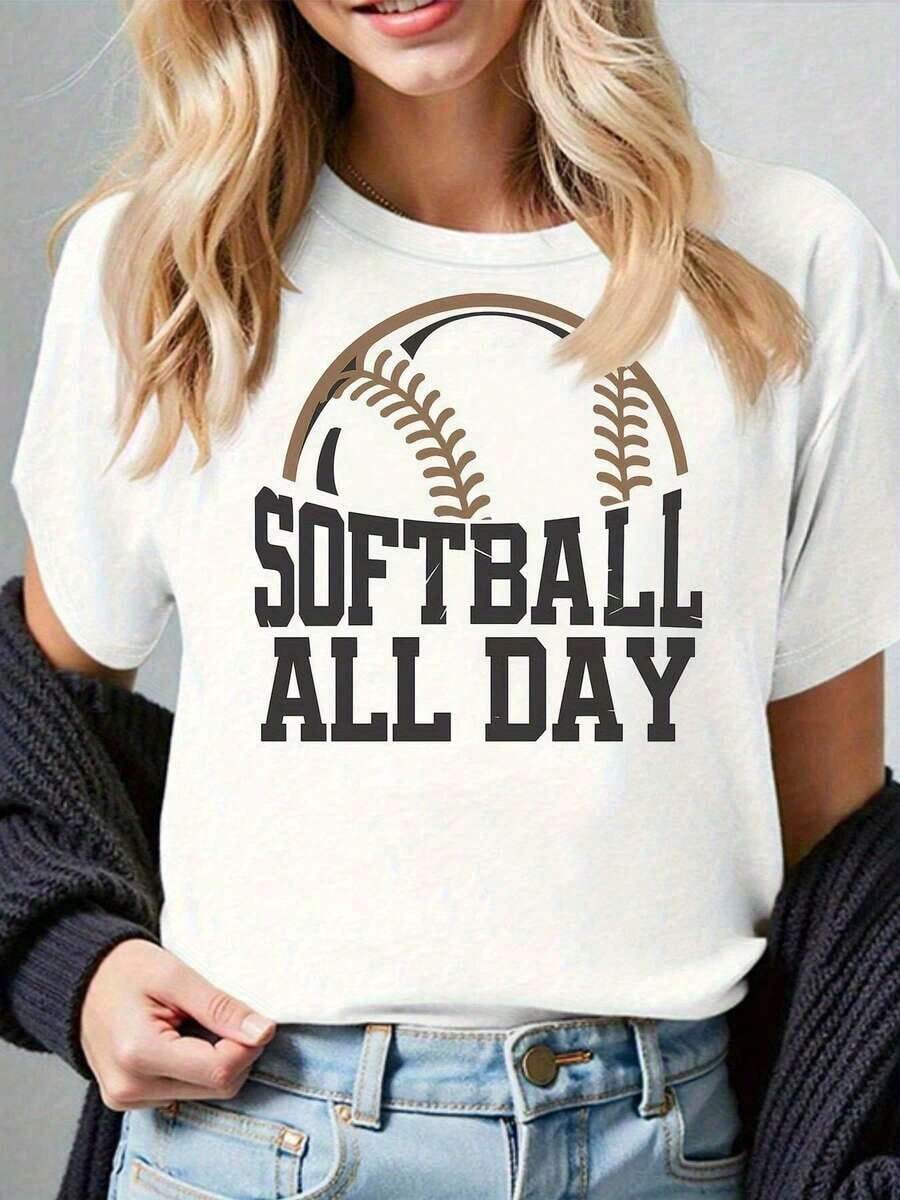 Camia de Softbol para Mujer con Diseño para Todo el Día - Diseño de softbol y béisbol, con estampado de bate y pelota de softbol, camia casual de manga corta con cuello redondo, adecuada para la talla S, ropa casual para uniformes de equipo - Transpirable para todas las estaciones (negro/gris/blanco/rojo oscuro) - Ropa de softbol, playeras para mujer, playeras deportivas para mujer, tops deportivos para mujer, blusa para mujer, camisas para hombre, sudaderas unisex para parejas. Ideal para regalar. Camisetas para mujer, camisetas para hombre, camisas > Elegantes. Estilo bohemio. Blusas suaves, transpirables y cómodas para mujer, ideales para primavera, verano y otoño, perfectas para vacaciones, viajes y uso diario, y para ver partidos. - Blanco - Ver 1