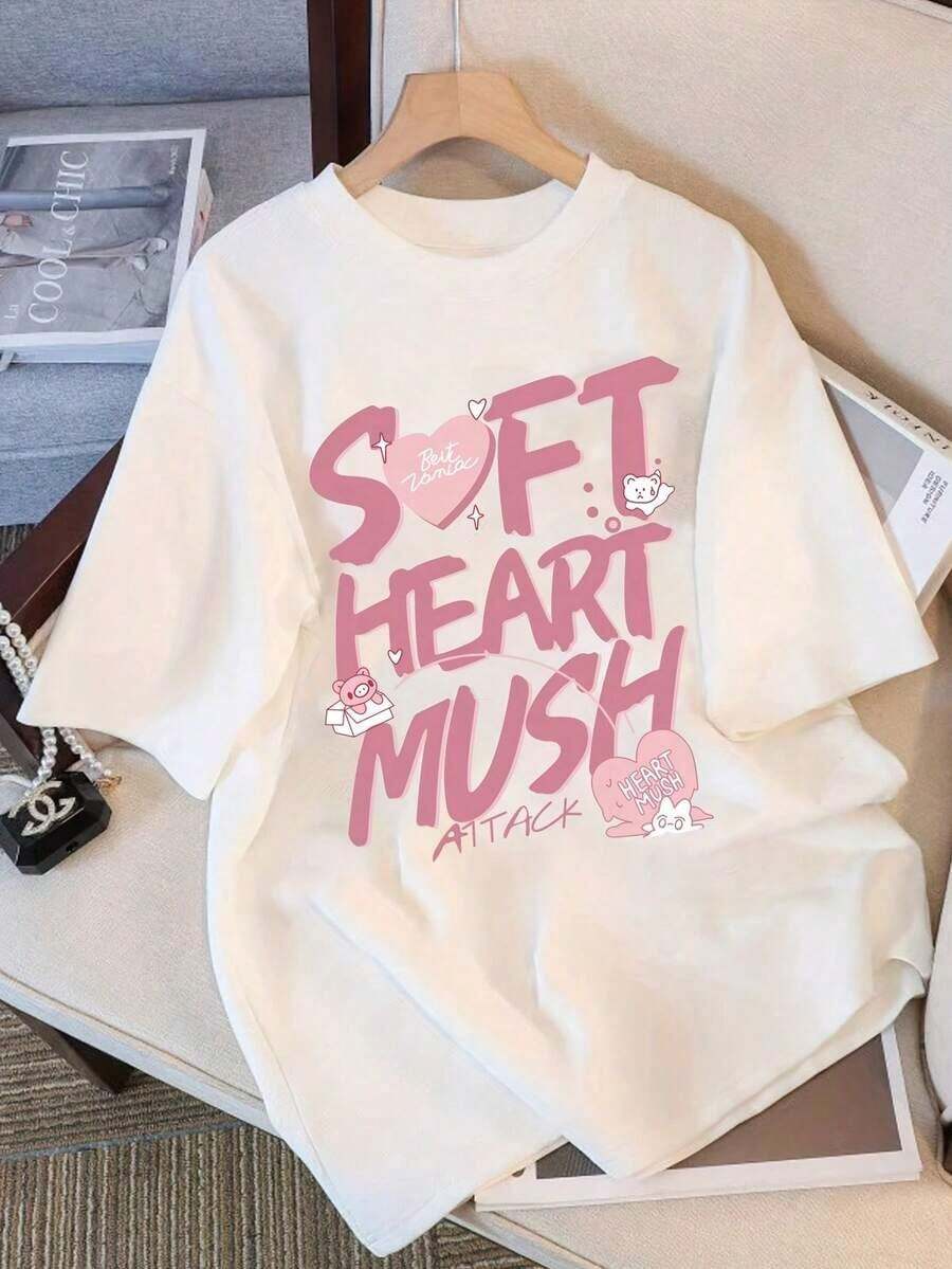 Camisetas de manga corta de talla grande, suaves y transpirables para mujer - Tops casuales de corte holgado para uso diario, camiseta de manga corta, camiseta de manga corta pura, camiseta con estampado de dibujos animados, estilo universitario para chicas, top de verano súper elegante y cómodo. - Blanco - Ver 1